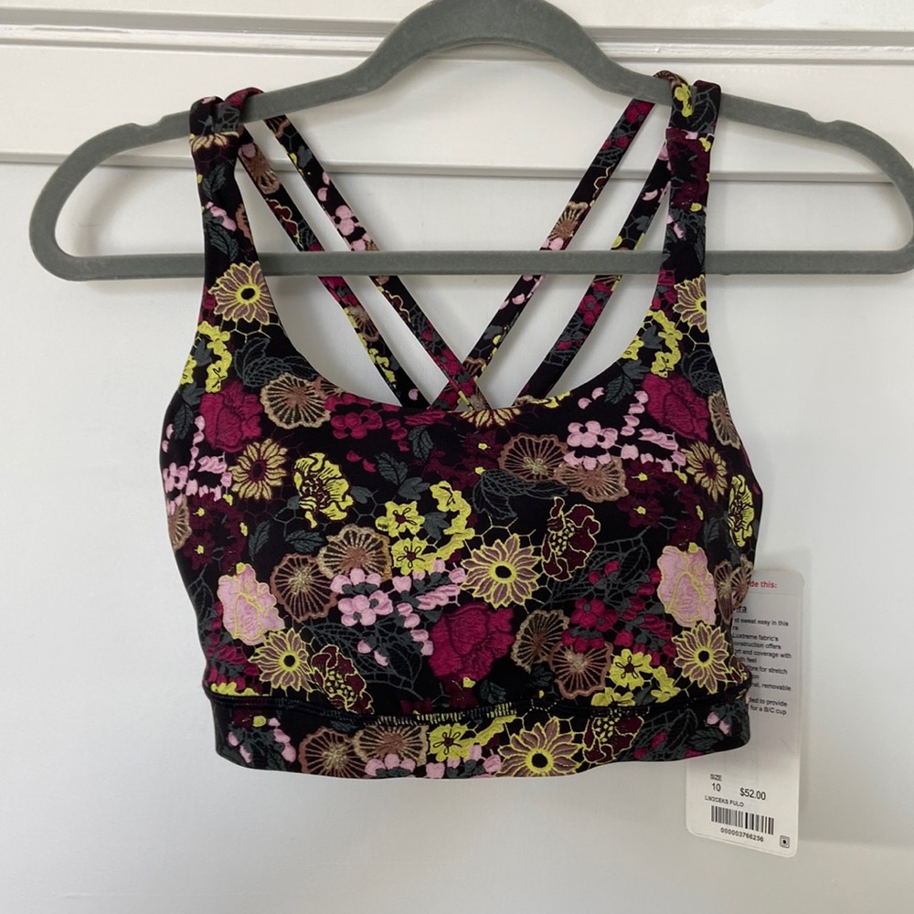NWT Lululemon Energy Bra sold out Black Floral size 10